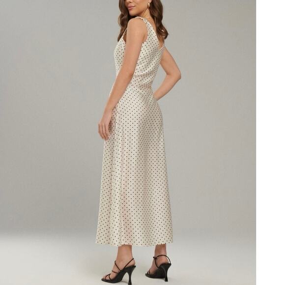 Sinsay Satin Polka Dot Maxi Dress Sleeveless V Neck Elegant Retro White Medium - Picture 3 of 15